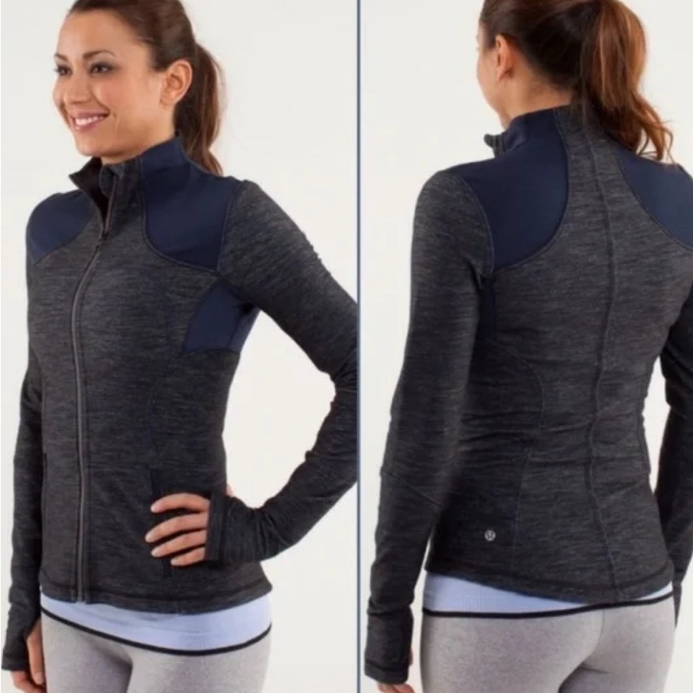 LULULEMON Size 6 "Forme" Slub Denim Inkwell Blue Full Zip Luon Athletic Jacket